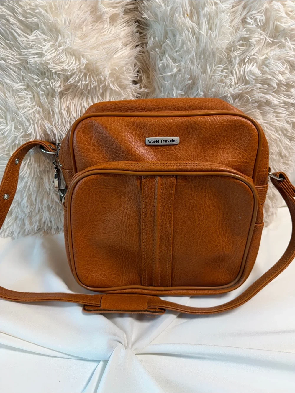 Tan Messenger Bag with Front Zip Pocket